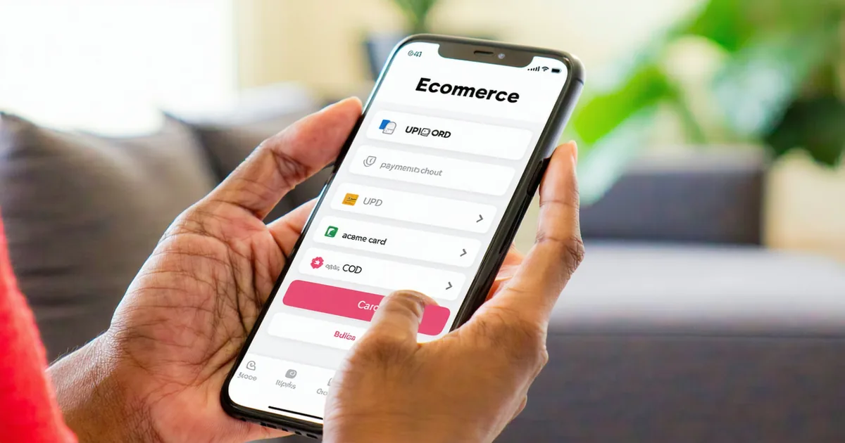 Mobile phone showing ecommerce checkout screen with Indian consumer hesitating