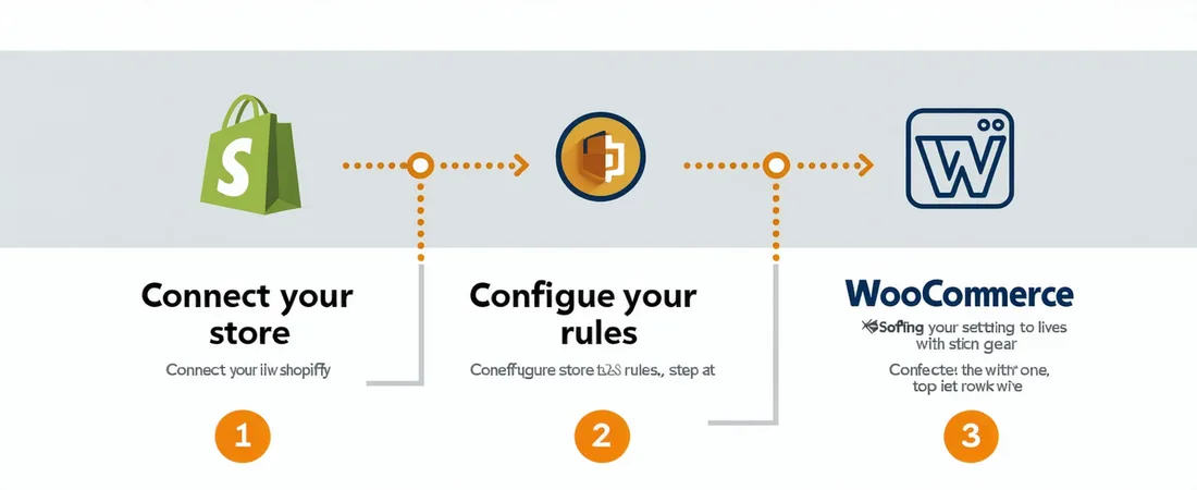 Three-step Nitro Commerce onboarding: connect store, configure rules, go live